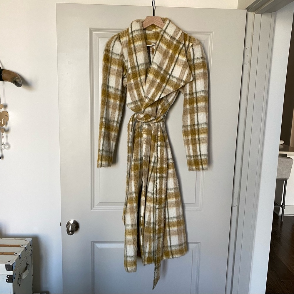 REVOLVE Plaid Wrap Trench Coat in White and Mustard